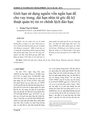 Giới hạn sử dụng nguồn vốn ngắn hạn để cho vay trung, dài hạn nhìn từ góc độ kỹ thuật quản trị rủi ro chênh lệch đáo hạn