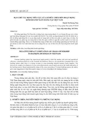 Hạn chế tác động tiêu cực của sở hữu chéo đến hoạt động kinh doanh ngân hàng tại Việt Nam