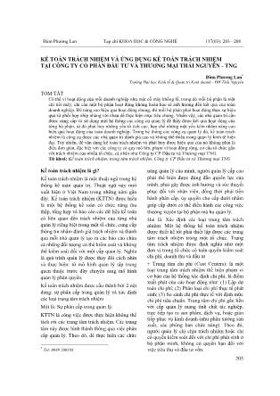 Kế toán trách nhiệm và ứng dụng kế toán trách nhiệm tại Công ty Cổ phần Đầu tư và Thương mại Thái Nguyên-TNG