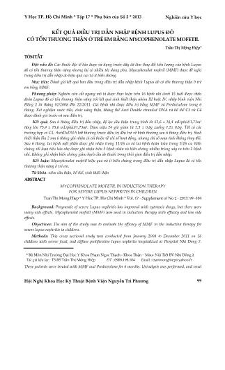 Kết quả điều trị dẫn nhập bệnh lupus đỏ có tổn thương thận ở trẻ em bằng mycophenolate mofetil