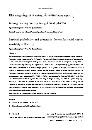 Khả năng sống sót và những yếu tố tiên lượng nguy cơ tử vong của ung thư trực tràng ở thành phố Huế