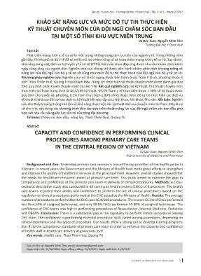 Khảo sát năng lực và mức độ tự tin thực hiện kỹ thuật chuyên môn của đội ngũ chăm sóc ban đầu tại một số tỉnh khu vực miền Trung