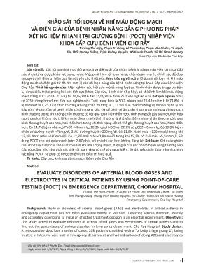Khảo sát rối loạn về khí máu động mạch và điện giải của bệnh nhân nặng bằng phương pháp xét nghiệm nhanh tại giường bệnh (POCT) nhập viện khoa cấp cứu bệnh viện Chợ Rẫy