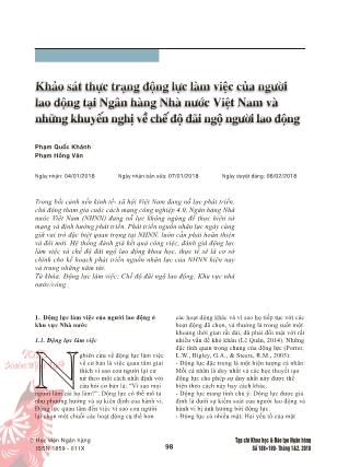 Khảo sát thực trạng động lực làm việc của người lao động tại Ngân hàng Nhà nước Việt Nam và những khuyến nghị về chế độ đãi ngộ người lao động