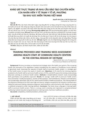 Khảo sát thực trạng và nhu cầu đào tạo chuyên môn của nhân viên y tế trạm y tế xã, phường tại khu vực miền trung Việt Nam