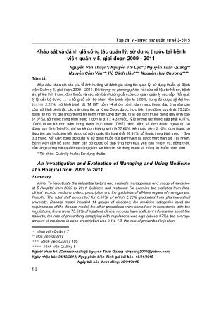 Khảo sát và đánh giá công tác quản lý, sử dụng thuốc tại Bệnh viện Quân Y 5, giai đoạn 2009-2011