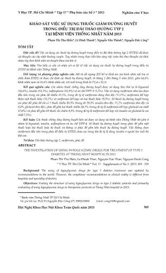 Khảo sát việc sử dụng thuốc giảm đường huyết trong điều trị đái tháo đường týp 2 tại Bệnh viện Thống nhất năm 2013