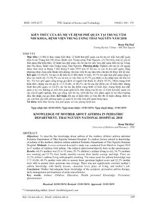 Kiến thức của bà mẹ về bệnh phế quản tại trung tâm nhi khoa, bệnh viện trung ương Thái Nguyên năm 2018