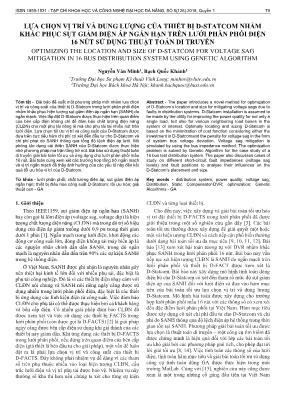 Lựa chọn vị trí và dung lượng của thiết bị D-Statcom nhằm khắc phục sụt giảm điện áp ngắn hạn trên lưới phân phối điện 16 nút sử dụng thuật toán di truyền