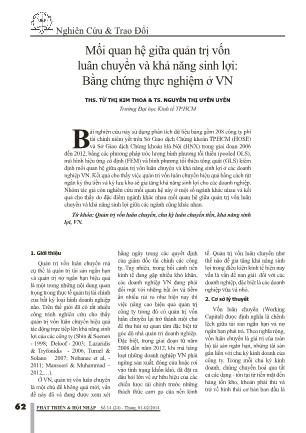 Mối quan hệ giữa quản trị vốn luân chuyển và khả năng sinh lợi: Bằng chứng thực nghiệm ở VN