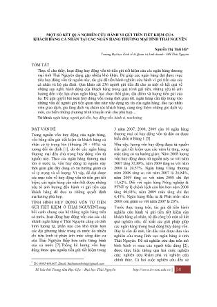 Một số kết quả nghiên cứu hành vi gửi tiền tiết kiệm của khách hàng cá nhân tại các ngân hàng thương mại tỉnh Thái Nguyên