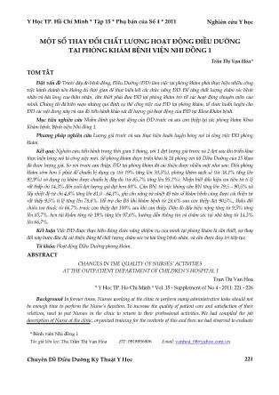 Một số thay đổi chất lượng hoạt động điều dưỡng tại phòng khám Bệnh viện Nhi đồng 1