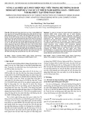 Nâng cao hiệu quả phát hiện mục tiêu trong hệ thống radar mimo kết hợp dựa vào xử lý thích nghi không gian - Thời gian với độ phức tạp tính toán thấp
