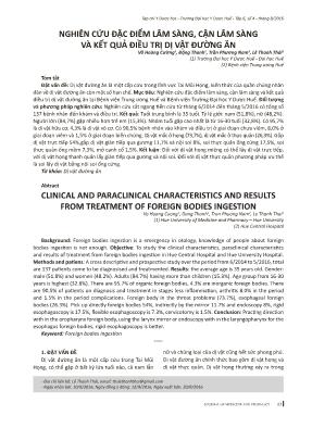 Nghiên cứu đặc điểm lâm sàng, cận lâm sàng và kết quả điều trị dị vật đường ăn