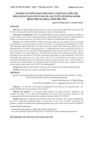 Nghiên cứu rối loạn lipid máu và kết quả điều trị bằng rosuvastatin ở người cao tuổi tại phòng khám bệnh viện đa khoa tỉnh Phú Yên