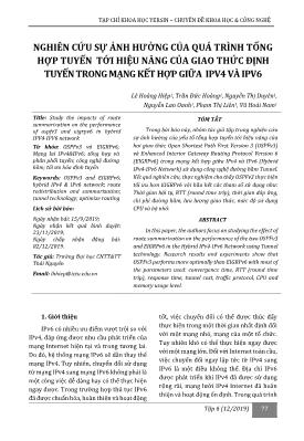 Nghiên cứu sự ảnh hưởng của quá trình tổng hợp tuyến tới hiệu năng của giao thức định tuyến trong mạng kết hợp giữa IPV4 và IPV6