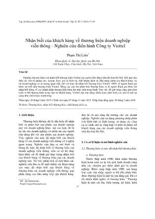 Nhận biết của khách hàng về thương hiệu doanh nghiệp viễn thông - Nghiên cứu điển hình Công ty Viettel