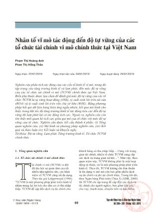 Nhân tố vĩ mô tác động đến độ tự vững của các tổ chức tài chính vi mô chính thức tại Việt Nam