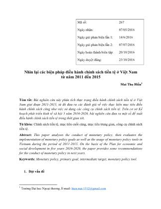 Nhìn lại các biện pháp điều hành chính sách tiền tệ ở Việt Nam từ năm 2011 đến năm 2015