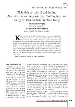 Phân tích các yếu tố ảnh hưởng đến hiệu quả sử dụng vốn vay: Trường hợp của hộ nghèo trên địa bàn tỉnh Sóc Trăng