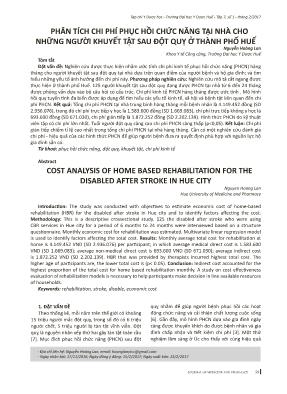 Phân tích chi phí phục hồi chức năng tại nhà cho những người khuyết tật sau đột quỵ ở thành phố Huế