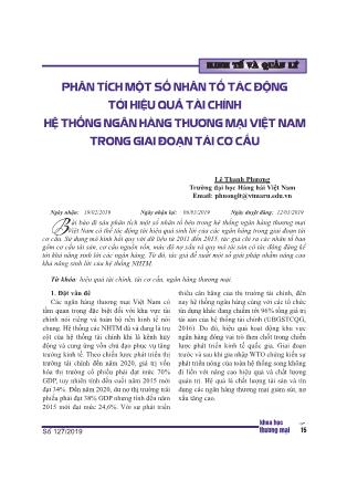 Phân tích một số nhân tố tác động tới hiệu quả tài chính hệ thống ngân hàng thương mại Việt Nam trong giai đoạn tái cơ cấu