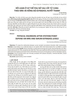 Rối loạn ở cơ thể phụ nữ sau cắt tử cung theo MRS và nồng độ estradiol huyết thanh