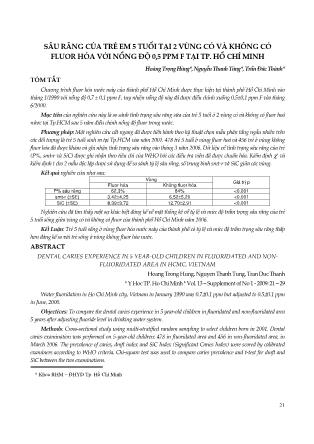 Sâu răng của trẻ em 5 tuổi tại 2 vùng có và không có fluor hóa với nồng độ 0,5 ppm f tại TP. Hồ Chí Minh