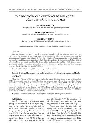 Tác động của các yếu tố nội bộ đến nợ xấu của ngân hàng thương mại