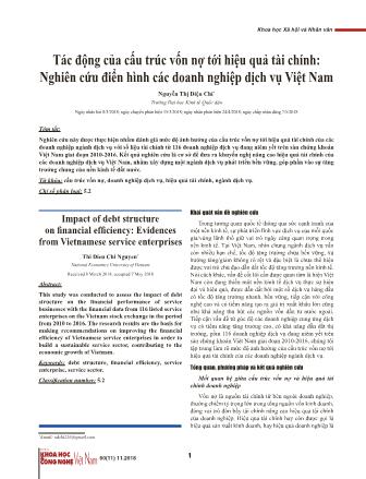 Tác động của cấu trúc vốn nợ tới hiệu quả tài chính: Nghiên cứu điển hình các doanh nghiệp dịch vụ Việt Nam