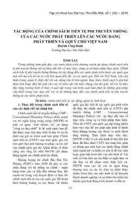 Tác động của chính sách tiền tệ phi truyền thống của các nước phát triển lên các nước đang phát triển và gợi ý cho Việt Nam