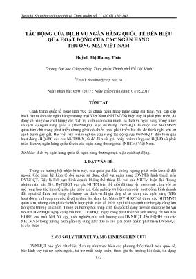 Tác động của dịch vụ ngân hàng quốc tế đến hiệu quả hoạt động của các ngân hàng thương mại Việt Nam