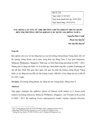 Tác động lan tỏa từ thị trường chứng khoán trung quốc đến thị trường chứng khoán các quốc gia Đông Nam Á