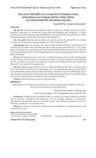 Tần suất phổ biến của vi khuẩn enterobacteria sinh men β‐lactamase trong cộng đồng tại thành phố hồ chí minh năm 2013