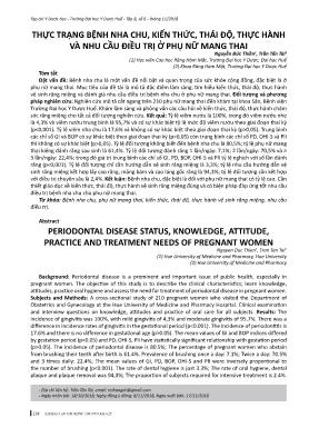 Thực trạng bệnh nha chu, kiến thức, thái độ, thực hành và nhu cầu điều trị ở phụ nữ mang thai