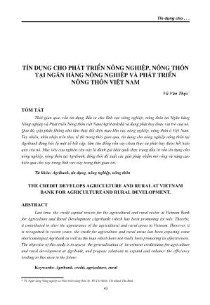 Tín dụng cho phát triển nông nghiệp, nông thôn tại Ngân hàng Nông nghiệp và Phát triển Nông thôn  Việt Nam