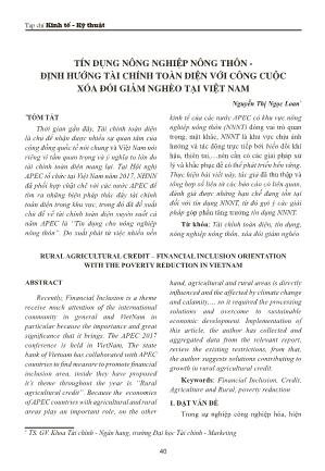Tín dụng nông nghiệp nông thôn-Định hướng tài chính toàn diện với công cuộc xóa đói giảm nghèo tại Việt Nam
