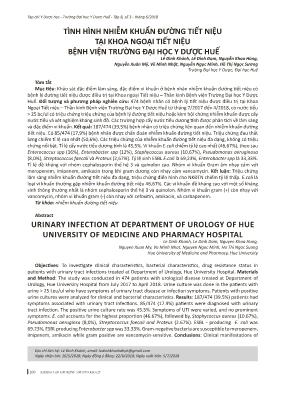 Tình hình nhiễm khuẩn đường tiết niệu tại khoa ngoại tiết niệu bệnh viện trường Đại học Y dược Huế