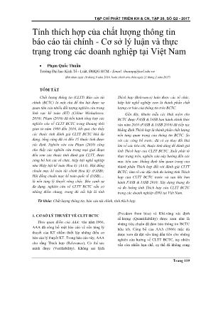 Tính thích hợp của chất lượng thông tin Báo cáo tài chính-Cơ sở lý luận và thực trạng trong các doanh nghiệp tại Việt Nam