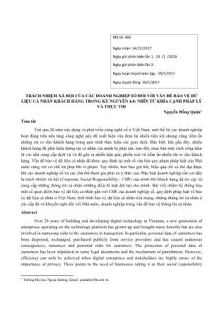 Trách nhiệm xã hội của các doanh nghiệp số đối với vấn đề bảo vệ dữ liệu cá nhân khách hàng trong kỷ nguyên 4.0: nhìn từ khía cạnh pháp lý và thực thi