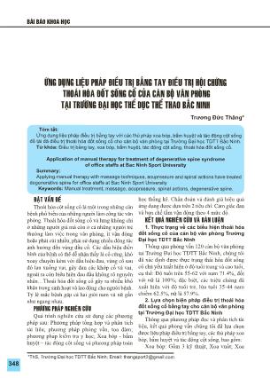 Ứng dụng liệu pháp điều trị bằng tay điều trị hội chứng thoái hóa đốt sống cổ của cán bộ văn phòng tại trường Đại học thể dục thể thao Bắc Ninh