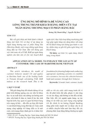 Ứng dụng mô hình 5a để nâng cao lòng trung thành khách hàng: điển cứu tại ngân hàng thương mại cổ phần hàng hải