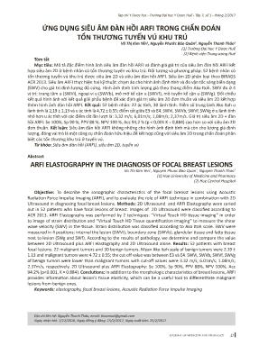 Ứng dụng siêu âm đàn hồi arfi trong chẩn đoán tổn thương tuyến vú khu trú