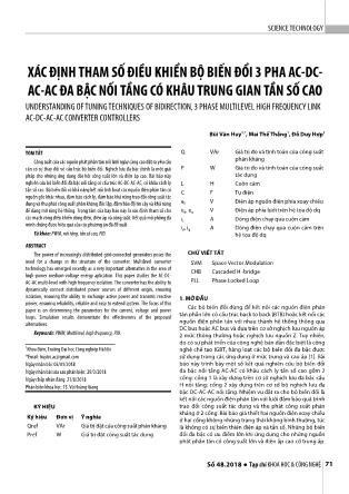 Xác định tham số điều khiển bộ biến đổi 3 pha AC-DC-AC-AC đa bậc nối tầng có khâu trung gian tần số cao