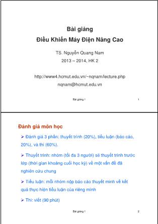 Bài giảng Điều khiển máy điện nâng cao - Bài 1: Tổng quan - Nguyễn Quang Nam