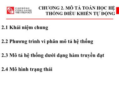 Bài giảng Kỹ thuật điều khiển tự động - Chương 2: Mô tả toán học hệ thống điều khiển tự động - Phan Văn Cường