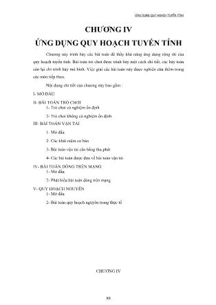 Bài giảng Lý thuyết cơ bản về quy hoạch tuyến tính - Chương 4: Ứng dụng quy hoạch tuyến tính