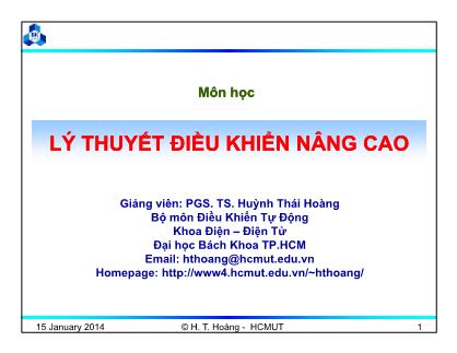Bài giảng Lý thuyết điều khiển nâng cao - Chương 3: Điều khiển tối ưu - Huỳnh Thái Hoàng