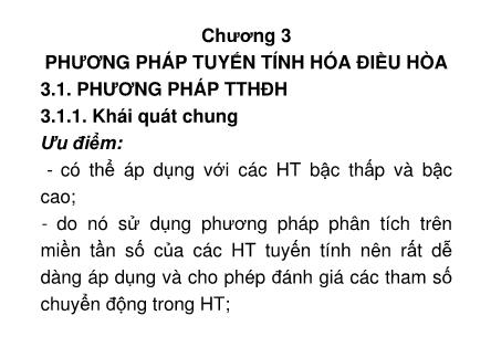 Bài giảng Lý thuyết điều khiển tự động 2 - Chương 3: Phương pháp tuyến tính hóa điều hòa