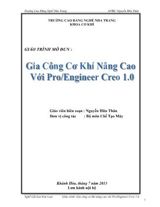 Giáo trình Gia công cơ khí nâng cao với Pro/Engineer Creo 1.0 - Nguyễn Hữu Thân (Phần 1)